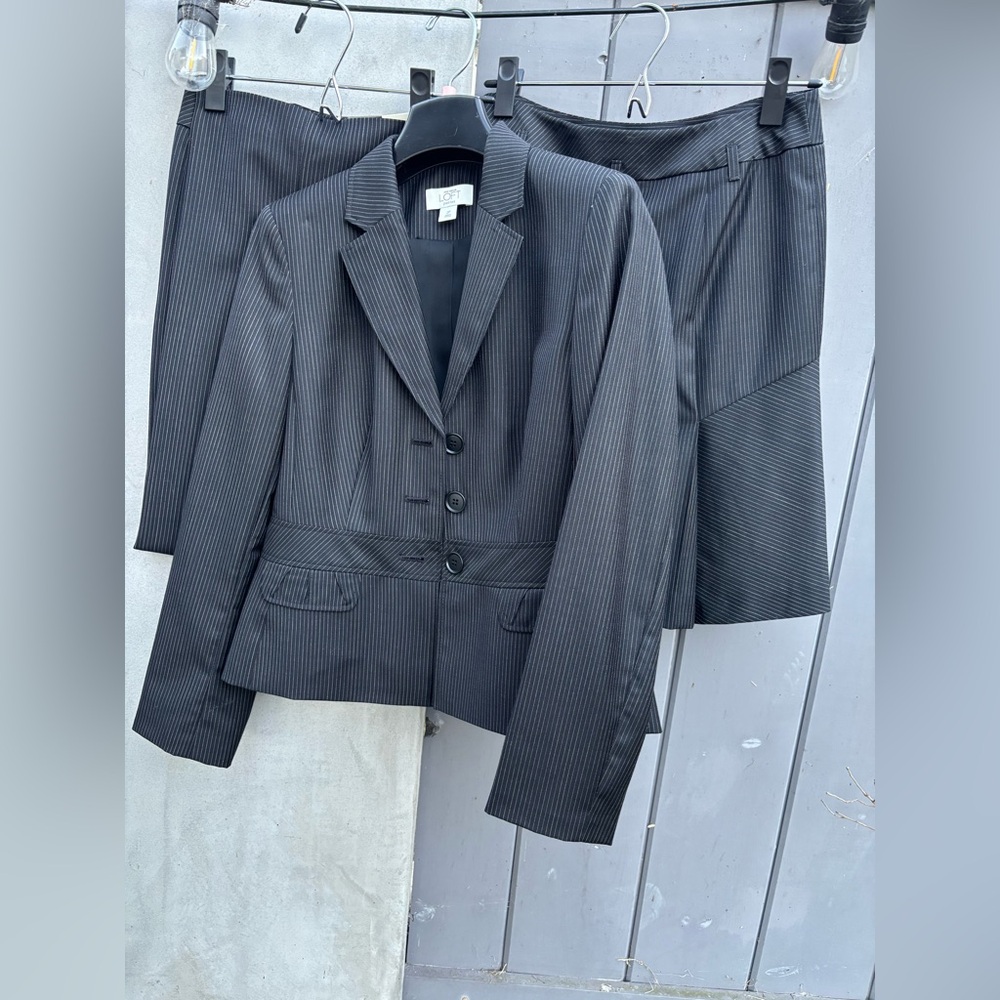 Ann Taylor LOFT Charcoal Pinstripe Blazer,Skirt, and Pants